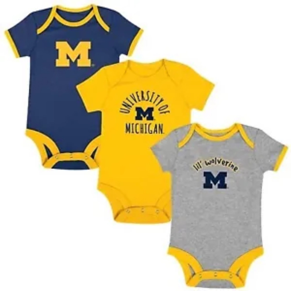 NCAA Michigan Wolverines Infant Short Sleeve 3pk Bodysuit Set - 3-6M